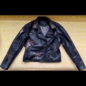 BlankNYC Star Embellished Faux Leather Moto Jacket